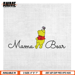 mama bear winnie the pooh butterfly embroidery , digital embroidery, embroidery files, embroidery design