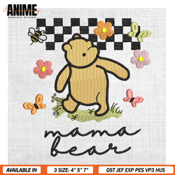 mama bear winnie the pooh checkered embroidery , digital embroidery, embroidery files, embroidery design