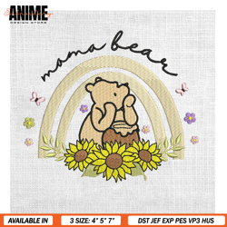 mama bear winnie the pooh sunflower embroidery , digital embroidery, embroidery files, embroidery design