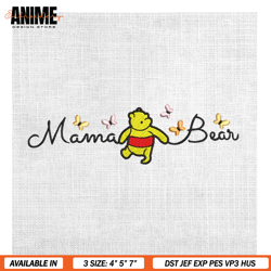 mama bear winnie the pooh butterflies embroidery , digital embroidery, embroidery files, embroidery design