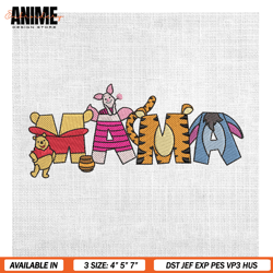 mama winnie the pooh friends mother day embroidery , digital embroidery, embroidery files, embroidery design