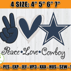 Peace Love Cowboys Embroidery Design, Dallas Embroidery Design, NFL Sport Embroidery