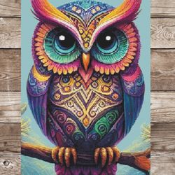 watercolor winter owl. large cross stitch. pdf download pattern/charts. dmc threads. pattern keeper and markup as well.