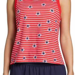 Women's Cotton Muscle Tank ,Color: Americana Mix Red