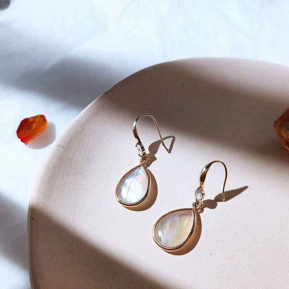 14ct Gold Plated Abalone Drop Earrings 3