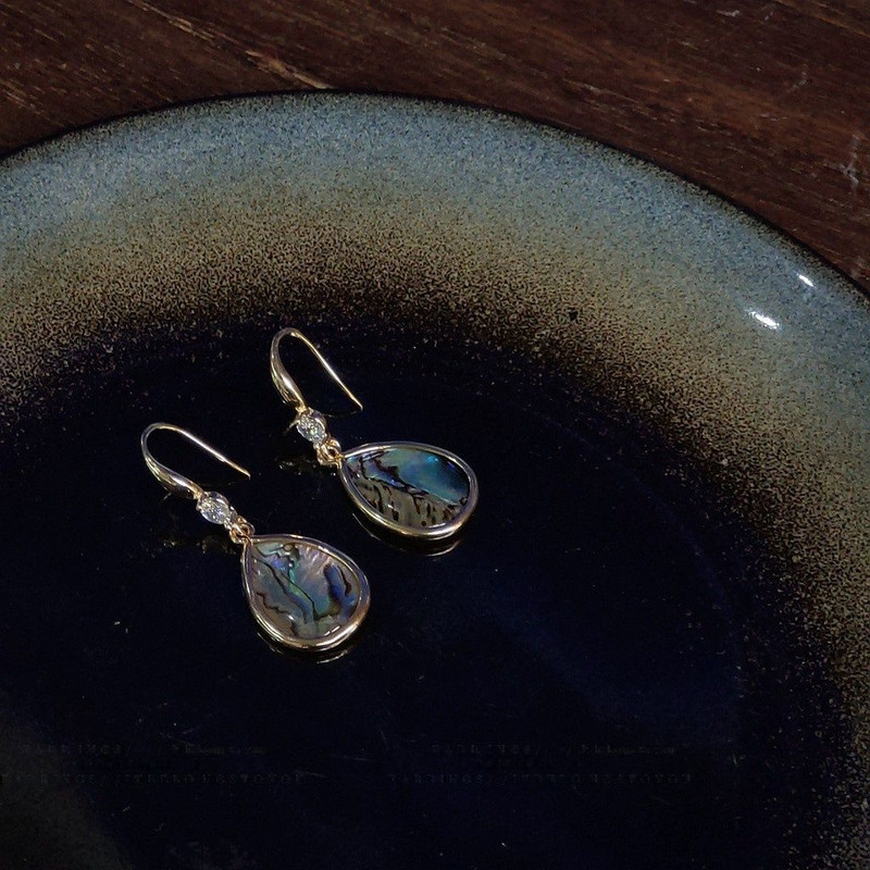 14ct Gold Plated Abalone Drop Earrings 1