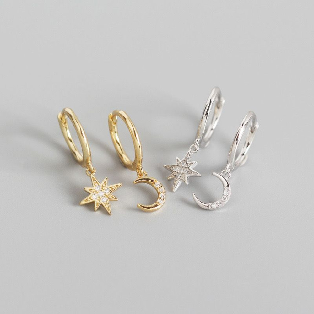 14ct Gold Plated Star And Moon Huggie Earrings 3