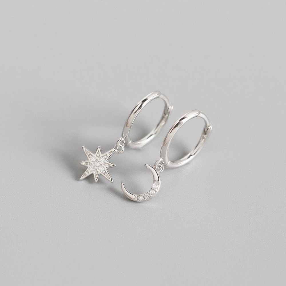 14ct Gold Plated Star And Moon Huggie Earrings 4