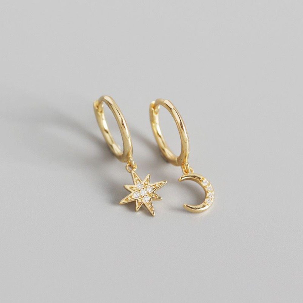 14ct Gold Plated Star And Moon Huggie Earrings 2