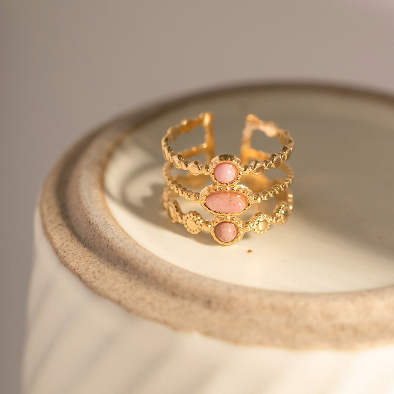 18ct Gold Plated Rhodochrosite Triple Band Adjustable Ring 1