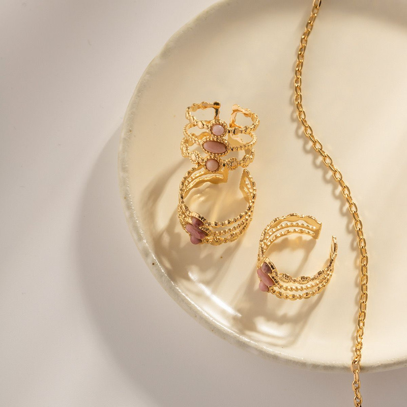 18ct Gold Plated Rhodochrosite Triple Band Adjustable Ring 3