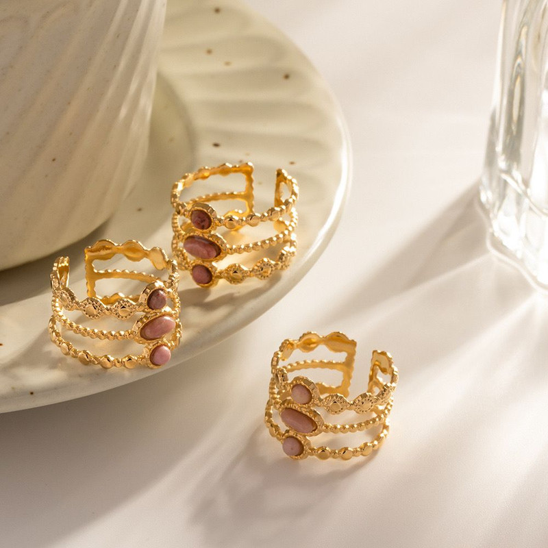 18ct Gold Plated Rhodochrosite Triple Band Adjustable Ring 4