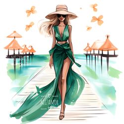 Maldives Girl Fashion Illustration for COMMERCIAL USE, Fashion Sketch, Digital Travel Illustration, Fashion Wall Art