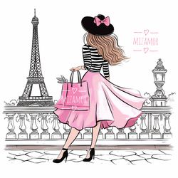 Girl in Paris Fashion Illustration for COMMERCIAL USE, Fashion Sketch, Fashion Clipart, Fashion Wall Art Print Printable