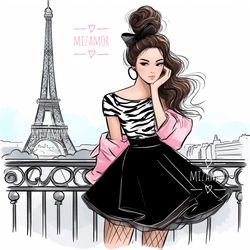 Girl in Paris Eiffel Tower Fashion Illustration for COMMERCIAL USE, Fashion Drawing, Clipart, Fashion Wall Art Print