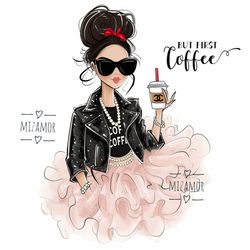 But First Coffee Fashion Illustration for COMMERCIAL USE, Fashion Drawing, Fashion Clipart, Fashion Wall Art Printable