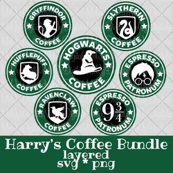 Hogwarts Coffee Layered SVG PNG Bundle