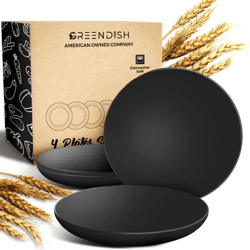 Set of 4 Wheat Straw Plates - Reusable Unbreakable Wheatstraw Plastic Dishes Dinner Plates , Color:Black
