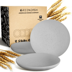 Set of 4 Wheat Straw Plates - Reusable Unbreakable Wheatstraw Plastic Dishes Dinner Plates , Color:Gray