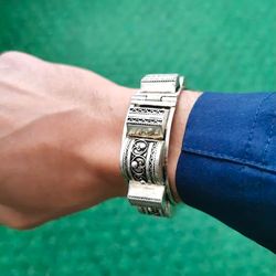 tiznit silver bracelet /ethical amazigh berber bracelet with needle closure