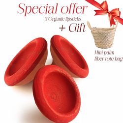 aker el fassi moroccan lipstick set of 3 | natural berber lip & cheek tint in a clay pot | an essential beauty gift for