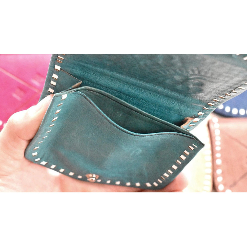 Portefeuille En Cuir Fait Main Fait Main Au Maroc Motif Fleurs Differentes Couleurs 2