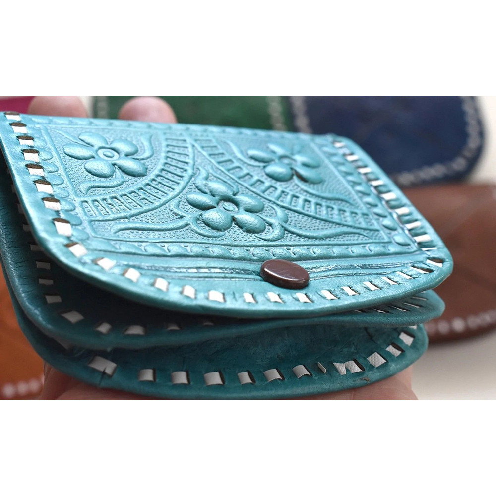 Portefeuille En Cuir Fait Main Fait Main Au Maroc Motif Fleurs Differentes Couleurs 3