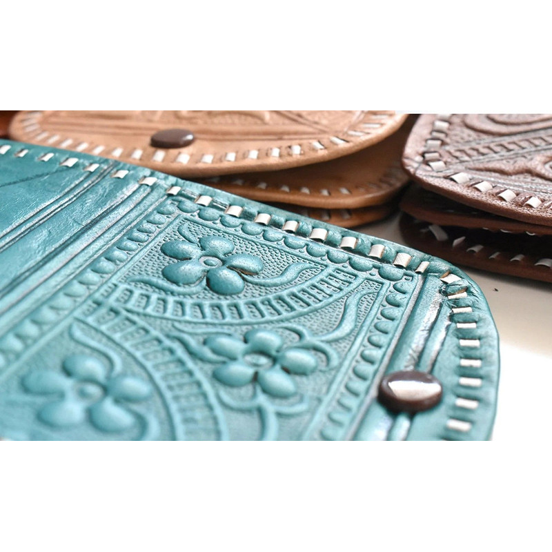 Portefeuille En Cuir Fait Main Fait Main Au Maroc Motif Fleurs Differentes Couleurs 4