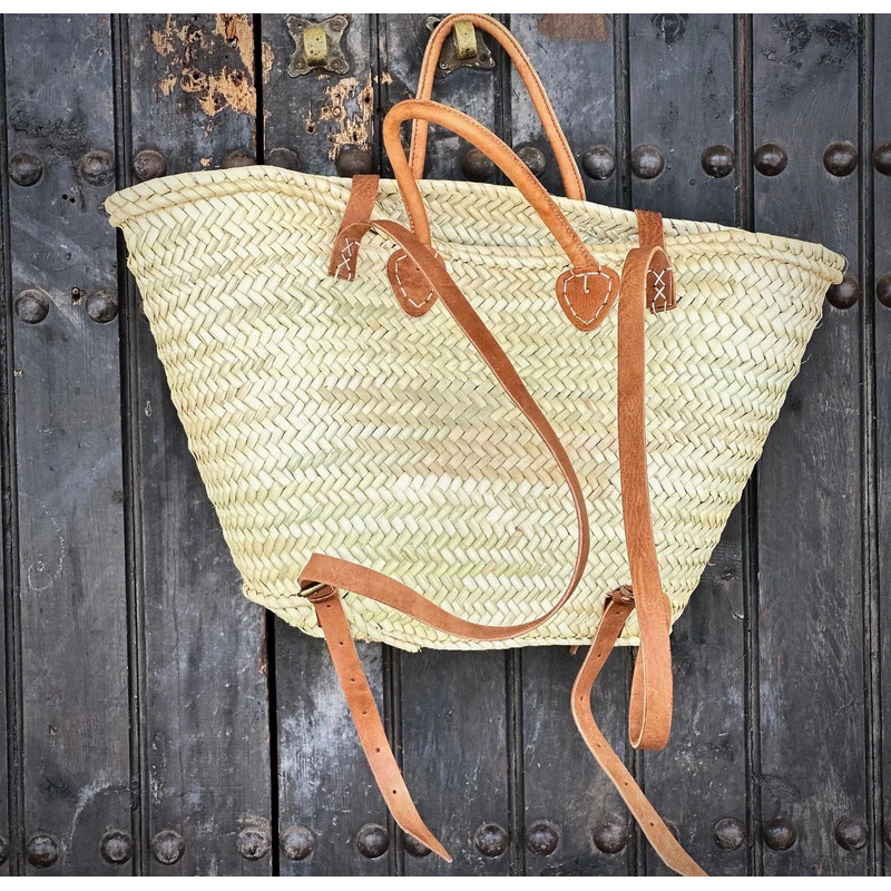 French Market Garden Straw Bag Moroccan Straw Handbag With Leather Handle 1