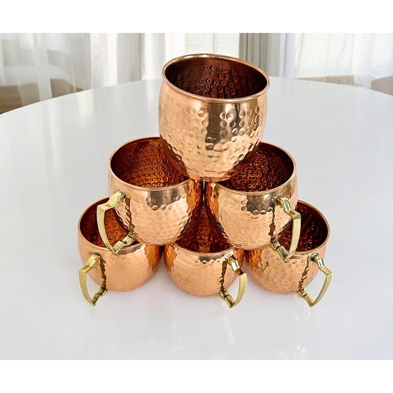 Handmade Hammered Copper Mugs With Unlacquered Finish And Brass Handle Artisan Drinkware 1