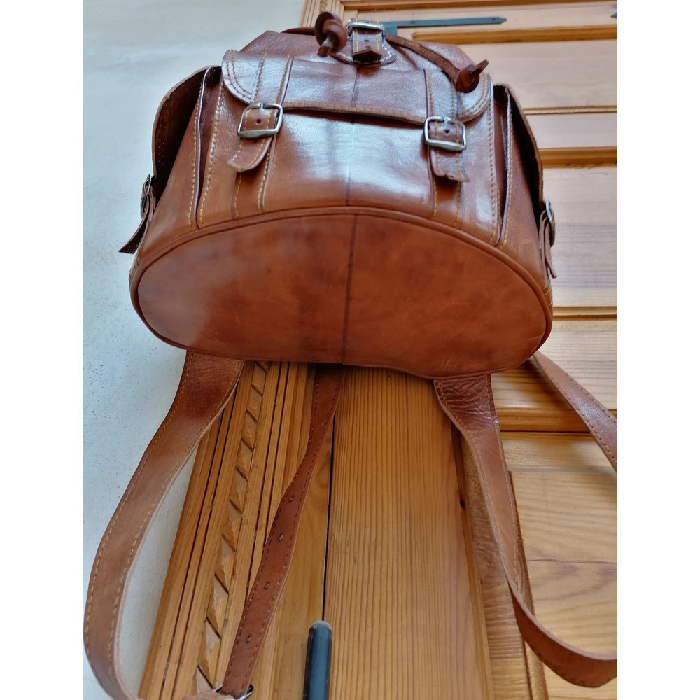 Moroccan Leather Backpack Handmade Unisex Backpack Boho Leather Backpack Brown Leather Backpack Vin 1