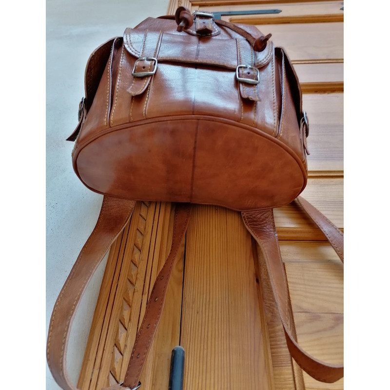Moroccan Leather Backpack Handmade Unisex Backpack Boho Leather Backpack Brown Leather Backpack Vin 1