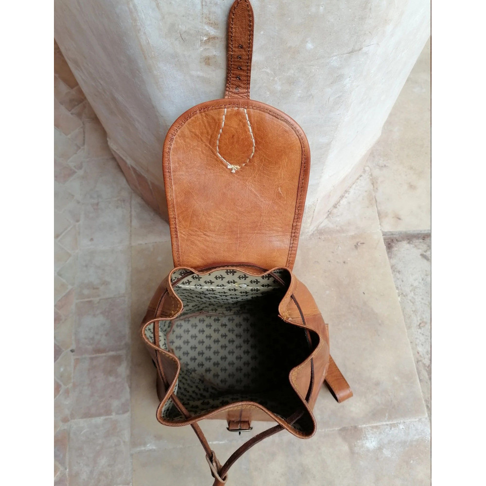 Moroccan Leather Backpack Handmade Unisex Backpack Boho Leather Backpack Brown Leather Backpack Vin 3
