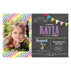 Birthday Invitations, Personalized INVITATION, Printable Invitation Chalkboard Style