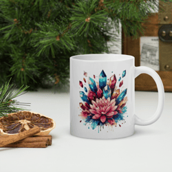 Crystals and Flowers White glossy Mug - Gifts for Friends - Coffee Lover - Personalized Mug - 11oz, 15oz Mug