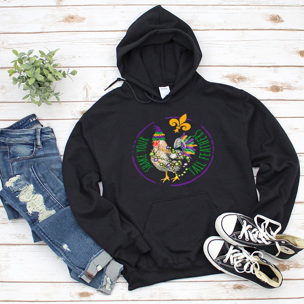 1Shake Your Tail Feat Mardi Gras Chicken Graphic Hoodies.jpg