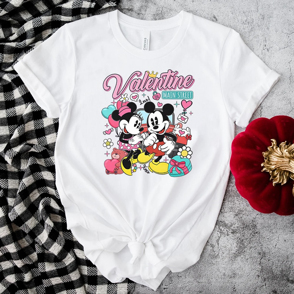 Mickey and Minnie Couple Valentine On Main Street Shirt.jpg