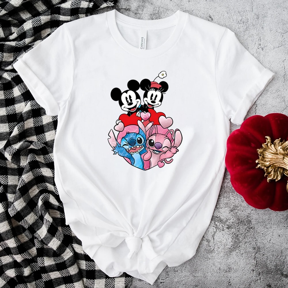Mickey Minnie And Stitch Angel Heart Shirt.jpg