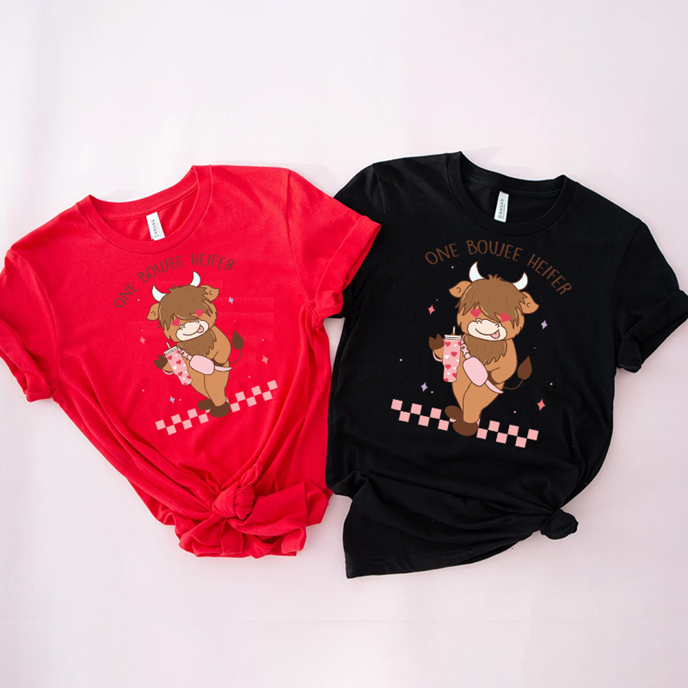 1Pne Boujee Heifer Highland Cow Valentine Shirt.jpg
