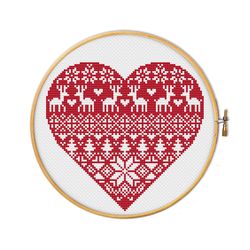 Nordic ornament christmas heart - cross stitch pattern