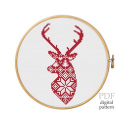 Nordic ornament christmas Deer - cross stitch pattern