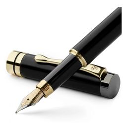 Fountain Pen Set - Cherry Wood Medium Nib 6 Ink Cartridges Ink Refill Converter : Black Wood
