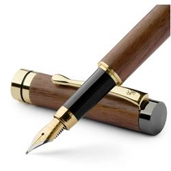 Fountain Pen Set - Cherry Wood Medium Nib 6 Ink Cartridges Ink Refill Converter : Brown Wood