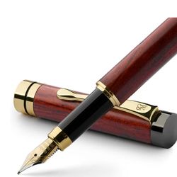 Fountain Pen Set - Cherry Wood Medium Nib 6 Ink Cartridges Ink Refill Converter : RoseWood