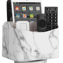 Remote Control Holder, 360 Degree Spinning, PU Leather Desk Organizer , Color:White Grey