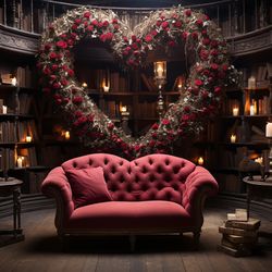 Valentine's Ancient Magical Library Filled with Love