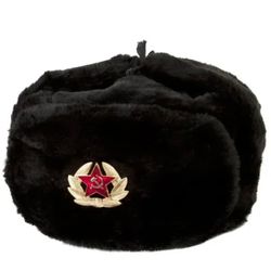 Black Ushanka Winter  Fur Hat Made in Russia USSR Military Soviet Army Soldier