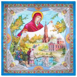Pavlovo Posad Silk scarf, The Protection of the Most Holy Theotokos, size 89x89 cm, 11012-13, Pavlovo posad shawl