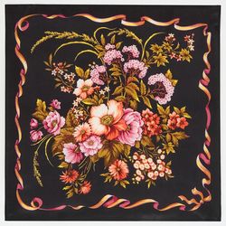 Original PAVLOVO POSAD SHAWL, Silk scarf, size 65x65 cm, 1305-18