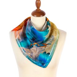 Original PAVLOVO POSAD SHAWL, Silk scarf, size 65x65 cm, 10324-2